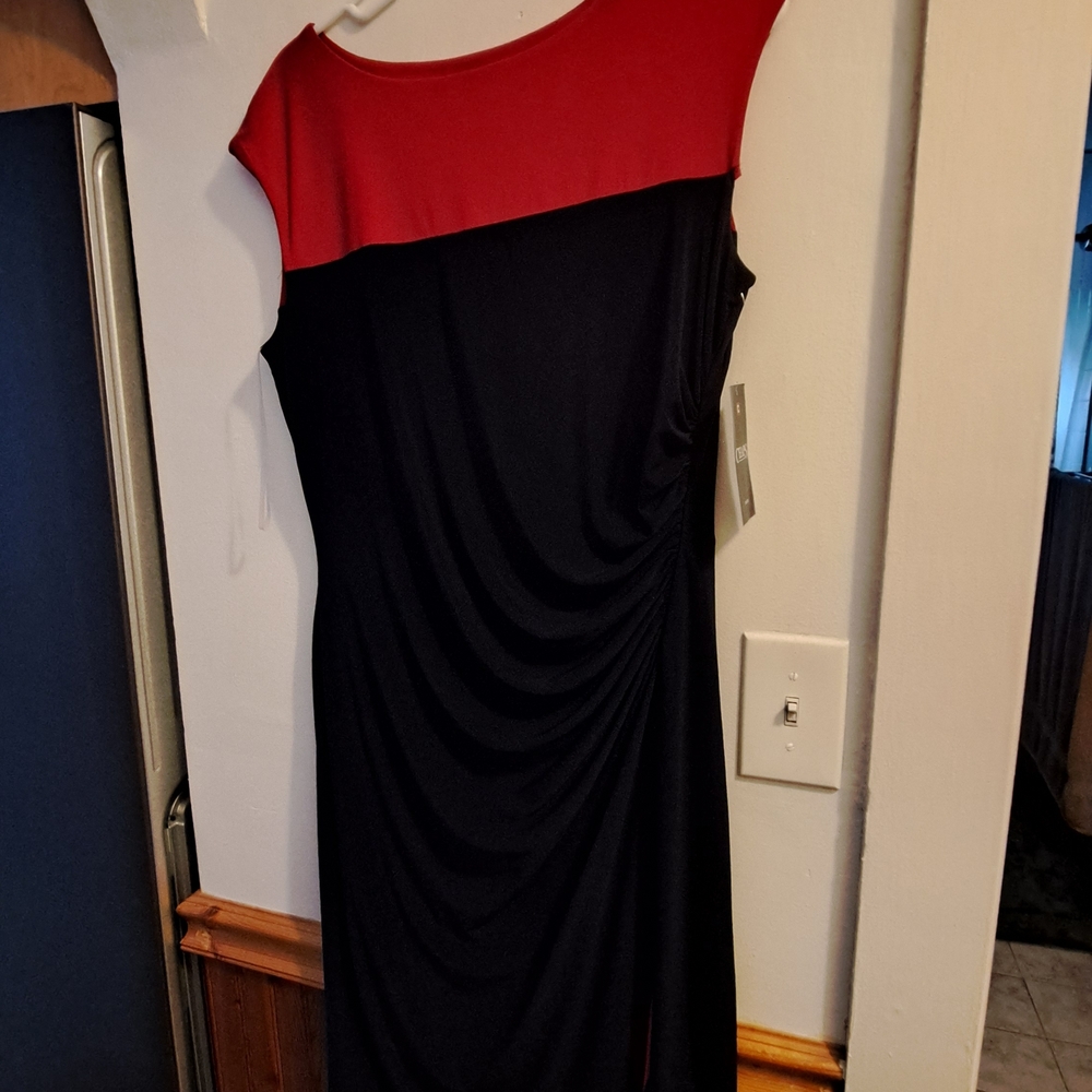 Chaps Red and Navy Dress